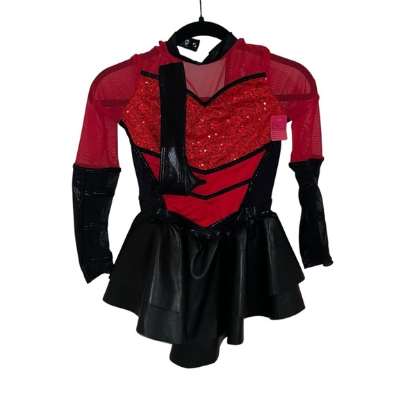 Weissman red black faux leather sequins dance dress costume child medium mc - Picture 1 of 7